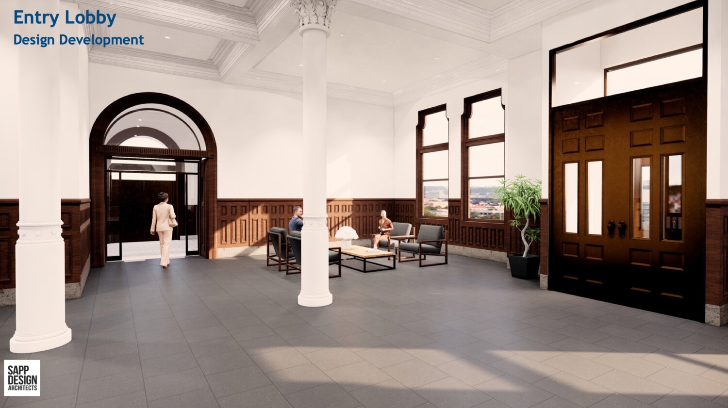 A new entryway is among the plans for the renovation of the Historic City Hall. 